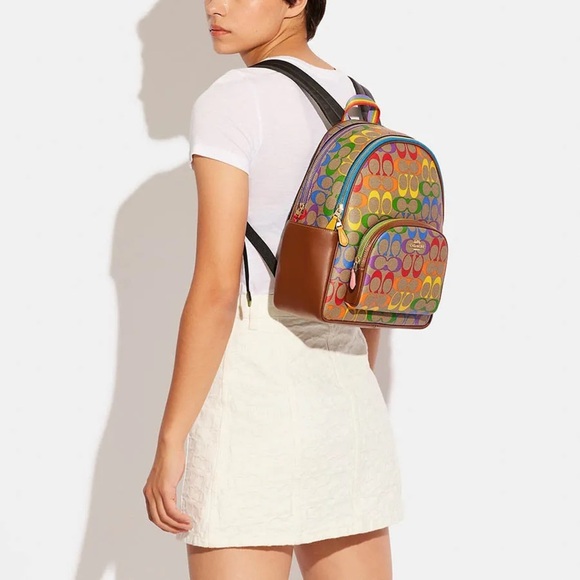 RARE LIKE NEW! Coach Backpack In Rainbow Canvas Multi PRIDE Bag Purses Designer🌈 - Picture 3 of 16